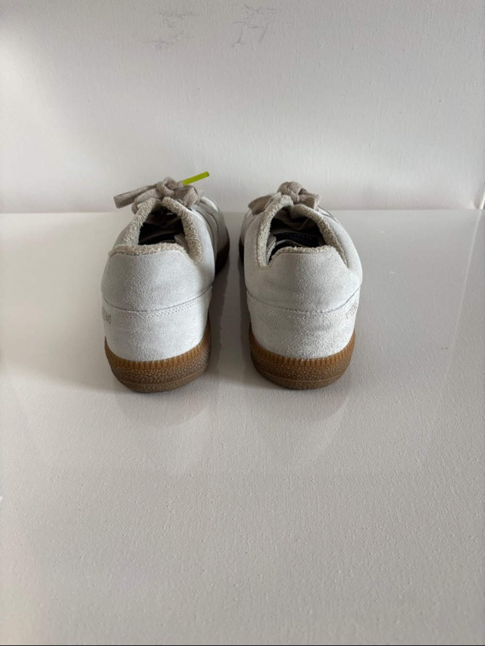 Women’s Neutral White & Light Gray Suede Lace-Up Sneakers with Gum Sole - Picture 5 of 6
